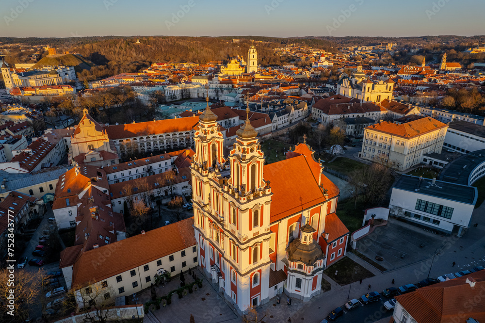 Fototapeta premium Aerial sunny spring view of Vilnius old town, Lithuania