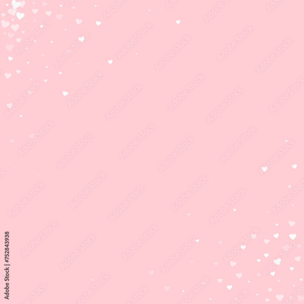 White hearts scattered on pink background.