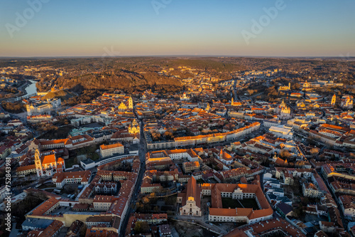 Aerial sunny spring view of Vilnius old town  Lithuania