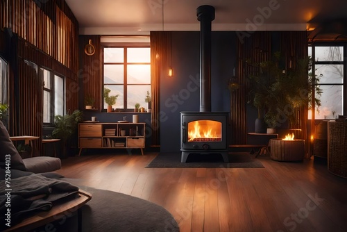 living interior with fireplace