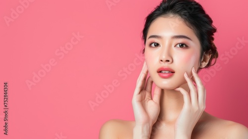 Close-up photo showing skin care and cosmetic products with space for text.