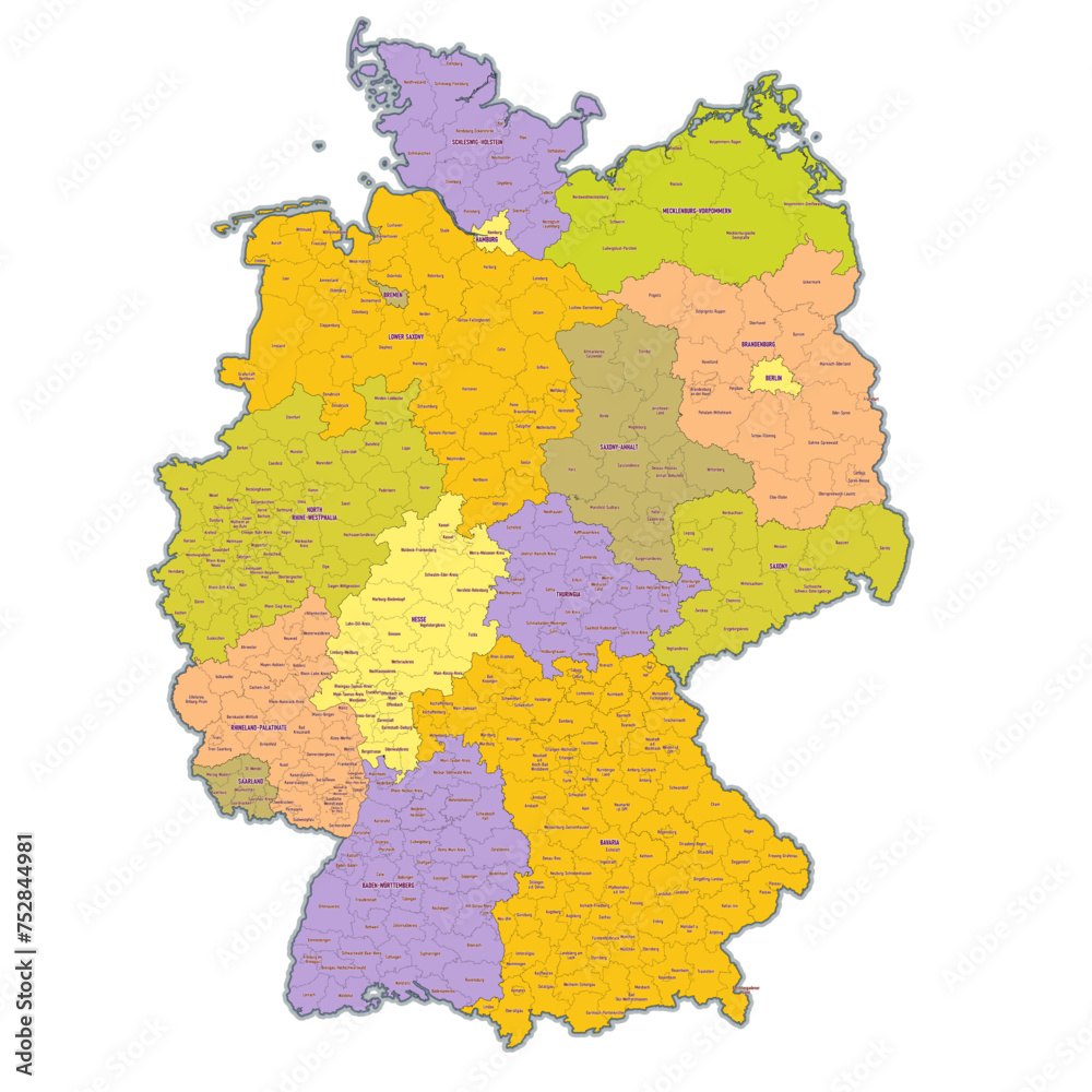Administrative map of Germany showing regions, provinces