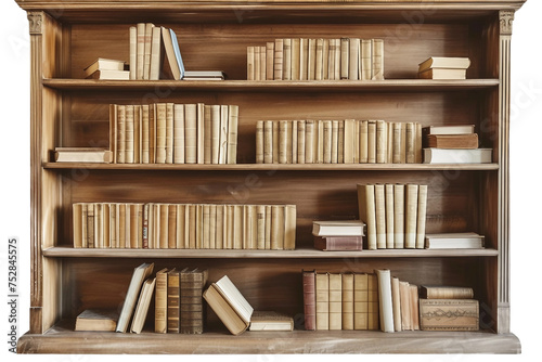 Vintage Wooden Bookcase Bookshelf Isolated on Transparent Background