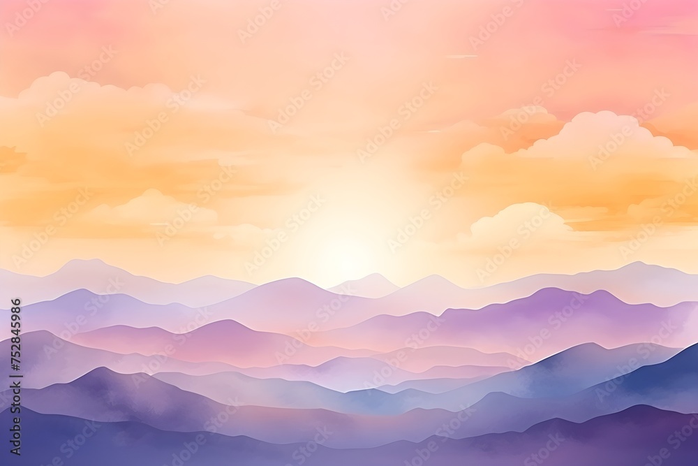 Watercolor pastel sunrise on mountain landscape background painting for wallpaper cover illustration graphic design