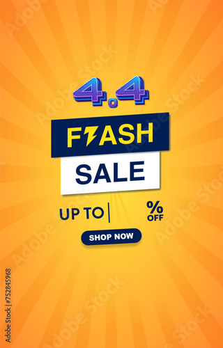 4.4 flash sale discount template banner with blank space for product sale with abstract gradient orange background design