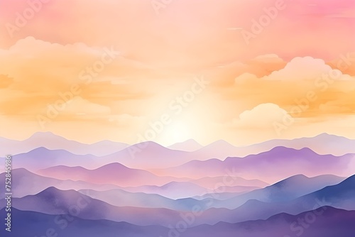 Watercolor pastel sunrise on mountain landscape background painting for wallpaper cover illustration graphic design