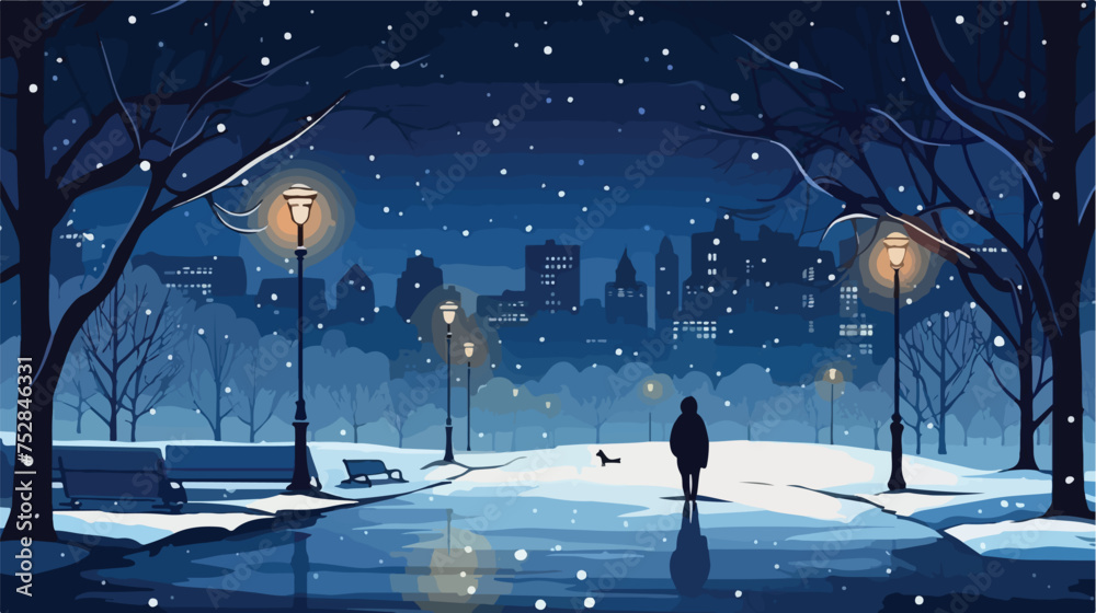 Winter snowing night vector illustration