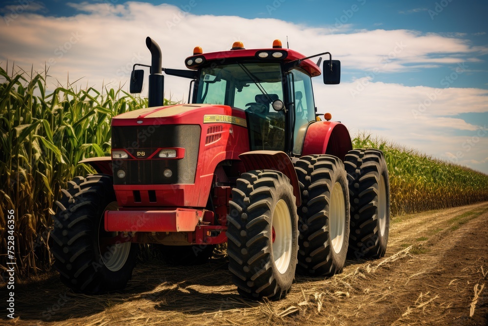 A big tractor in corn field, combine harvester harvests ripe, Big powerful industrial combine harvester machine reaping golden ripe wheat, Ai generated A big tractor in corn field, combine harvester harvests ripe, Big powerful industrial combine harvester machine reaping golden ripe wheat, Ai generated