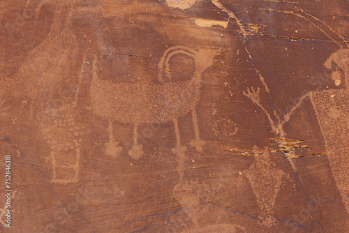 Drawings of wildlife at the Cub Creek petroglyphs in the Dinosaur National Monument drawn by the Fremont people photo
