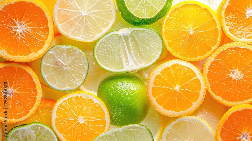 Citrus fruit slices. Tangerines, peel, tea, orange, allergy, lemon, tangerine, grapefruit, lemonade, vitamin C, juice, sour, aroma, tropics. Generated by AI