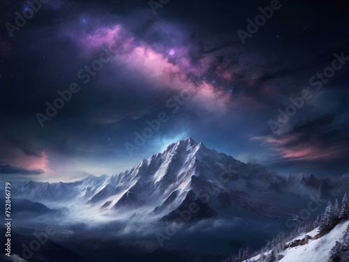 AI generate image of a mountain view with a beautiful aurora sky © its.myillusions