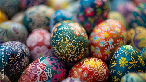Vibrantly Decorated Easter Eggs with Folk Patterns 