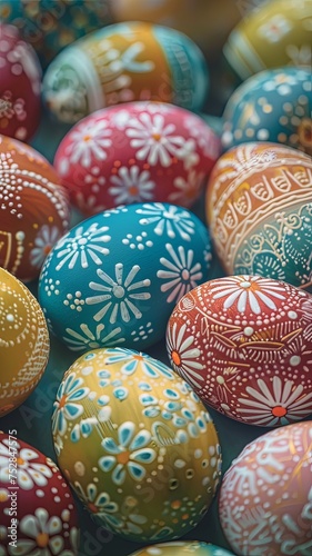 Assorted Hand-Painted Easter Eggs with Diverse Designs  © M