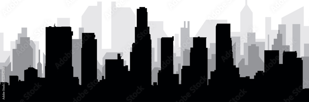 Black cityscape skyline panorama with gray misty city buildings background of LOS ANGELES, UNITED STATES OF AMERICA