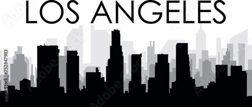 Black cityscape skyline panorama with gray misty city buildings background of LOS ANGELES  UNITED STATES OF AMERICA
