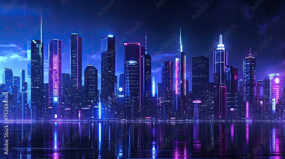 Neon city. Anti design, futurism, night, cyberpunk, street, technology, color, skyscraper, urban view, augmentation, style, metropolis. Generated by AI