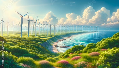 Scenic Seaside Wind Turbines Landscape