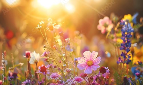 Beautiful flowers in the sun of solstice and midsummer, Generative AI  photo