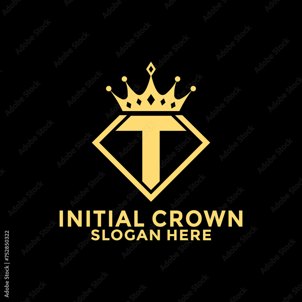 Letter T with Diamond and royal crown logo design Premium Vector, Initial Logo design template Letter T with Diamond and royal crown logo design Premium Vector, Initial Logo design template