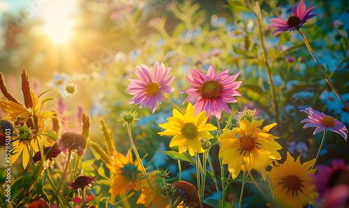 Beautiful flowers in the sun of solstice and midsummer, Generative AI  photo