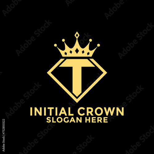 Letter T with Diamond and royal crown logo design Premium Vector, Initial Logo design template
