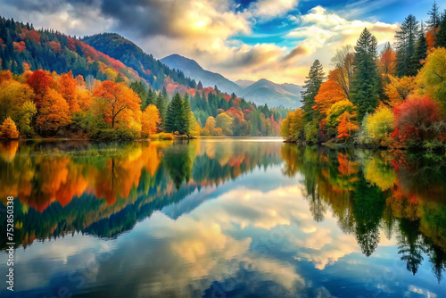 "Serenity Lake Reflections in Autumn" 