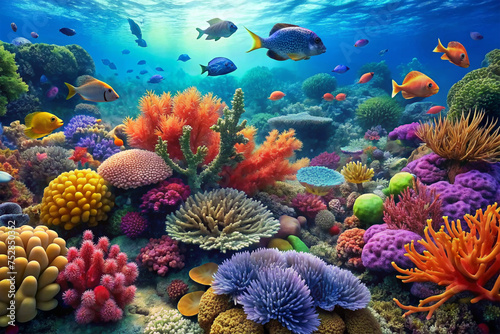  Vibrant Coral Reef Teeming with Marine Life  