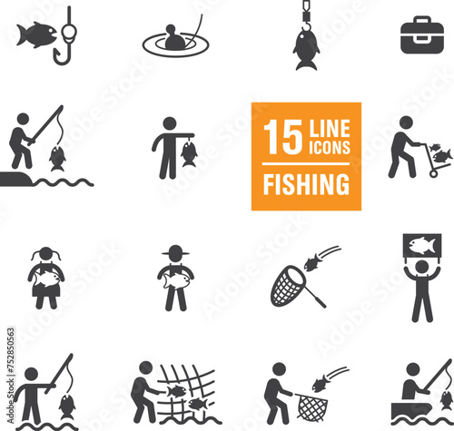 Set of icons for Fishing vector illustration. Leisure activity concept.
