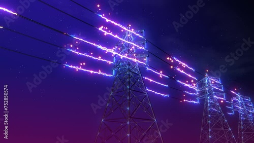 Power Lines Electrical Voltage Colorful Loop (ID: 752850574)