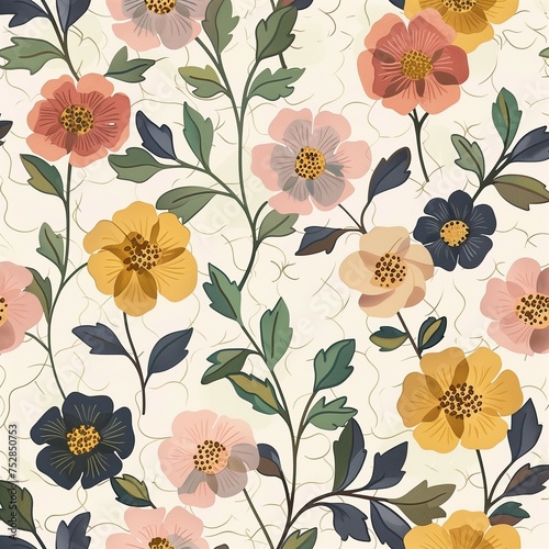 Seamless floral patterns in quilted style isolated on a trendy background  seamless pattern in all directions.