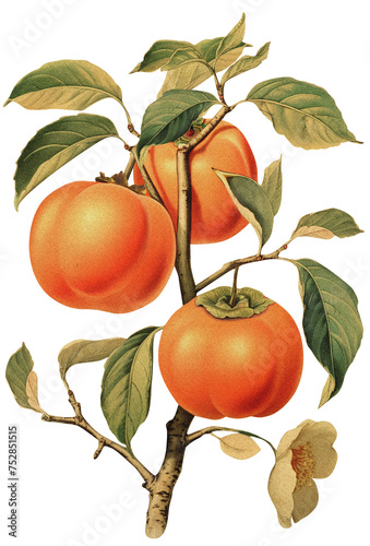 Persimmon isolated on transparent background old botanical illustration (ID: 752851515)