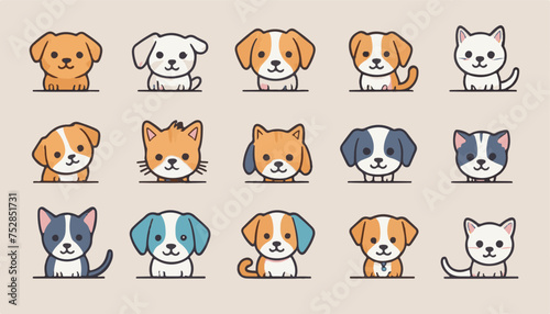 collection-of-cute-line-art-pet-icons-cat-dog