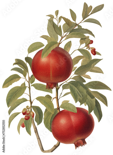 Pomegranate isolated on transparent background old botanical illustration (ID: 752852150)