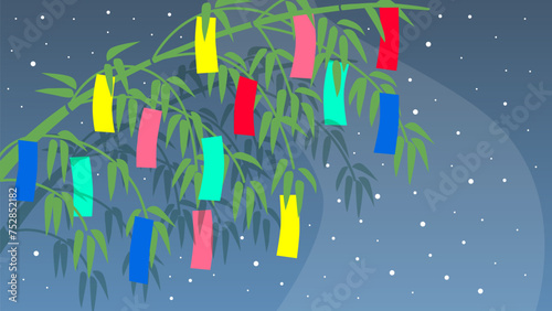 七夕の笹飾りと天の川のベクターイラスト