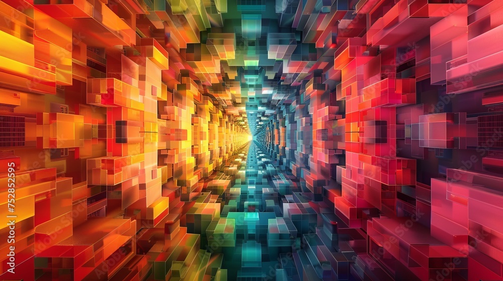 Obraz premium Vibrant Digital Dimensions, A Dazzling Voyage Through Abstract Artistry