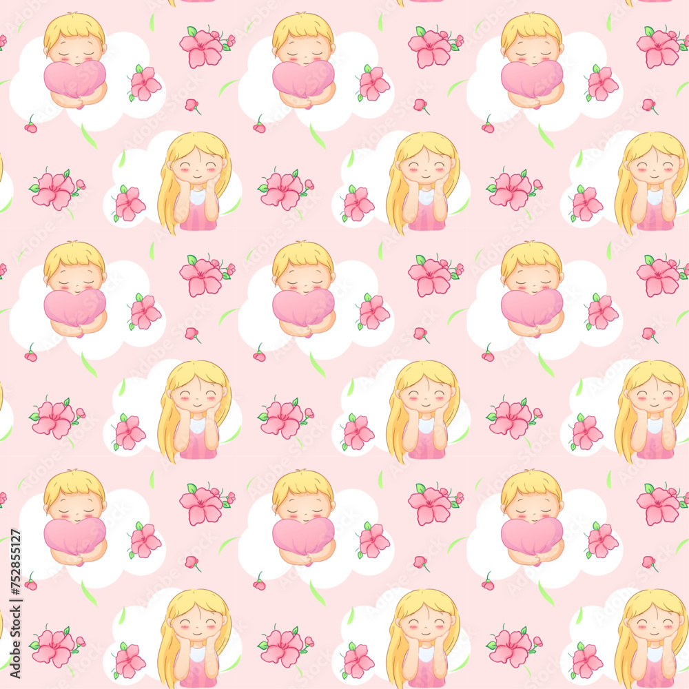 Cute patterns of boys and girls of different nationalities, perfect for celebrating Mother's Day, International Women's Day, Children's Day and flower themes. Cute patterns of boys and girls of different nationalities, perfect for celebrating Mother's Day, International Women's Day, Children's Day and flower themes.