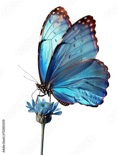 The Blue Morpho butterfly in minimalist style, perched on a flower