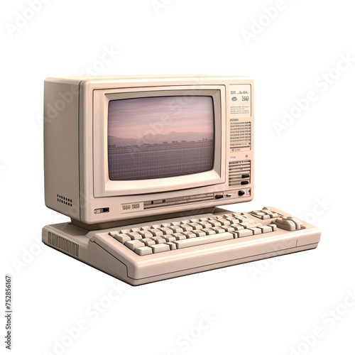Generic vintage 90's style computer isolated on transparent background © Sabbir Dzns