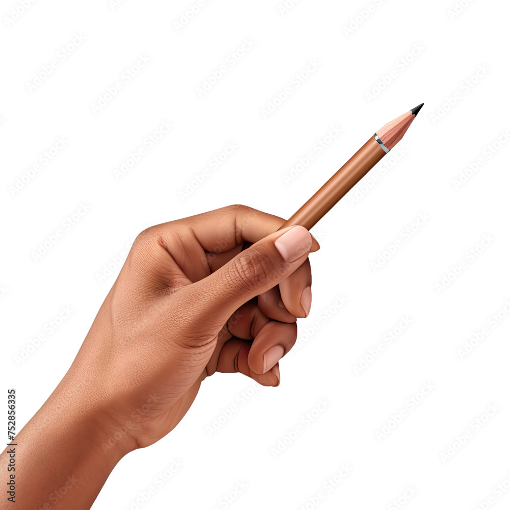 Hand holding a pencil isolated on transparent background..