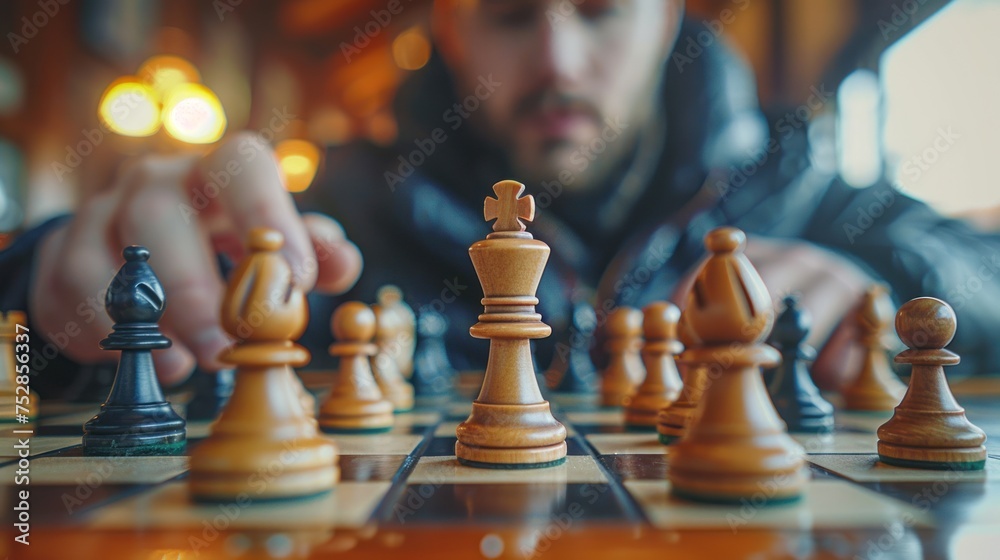 Intense focus on a chess game in progress, capturing the competitive spirit and intellectual depth of the play Intense focus on a chess game in progress, capturing the competitive spirit and intellectual depth of the play