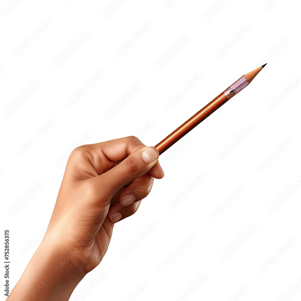 Hand holding a pencil isolated on transparent background.. Hand holding a pencil isolated on transparent background..