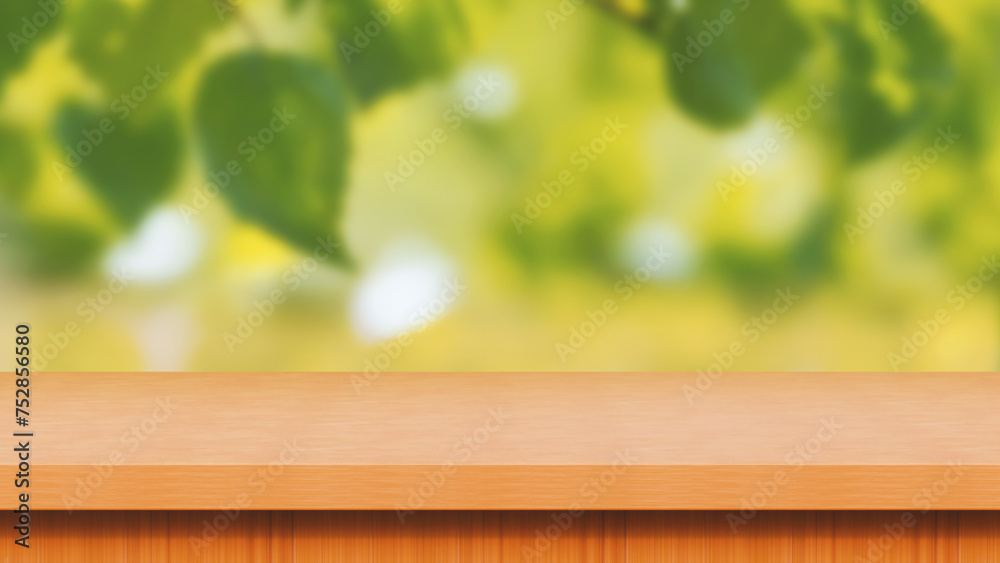 Wooden table concept. Empty wooden table with defocused green lush foliage at background. Wooden table concept. Empty wooden table with defocused green lush foliage at background.