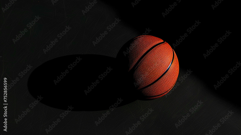 basketball and shadow on black background.