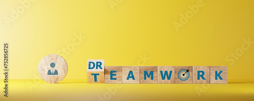 Dice form the words teamwork and dream work. photo