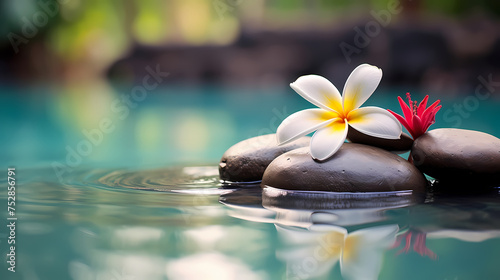 Soothing zen background with pebbles and flowers