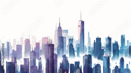 illustration City Skyscraper panoramic view on white background