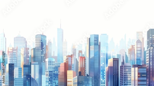 illustration City Skyscraper panoramic view on white background