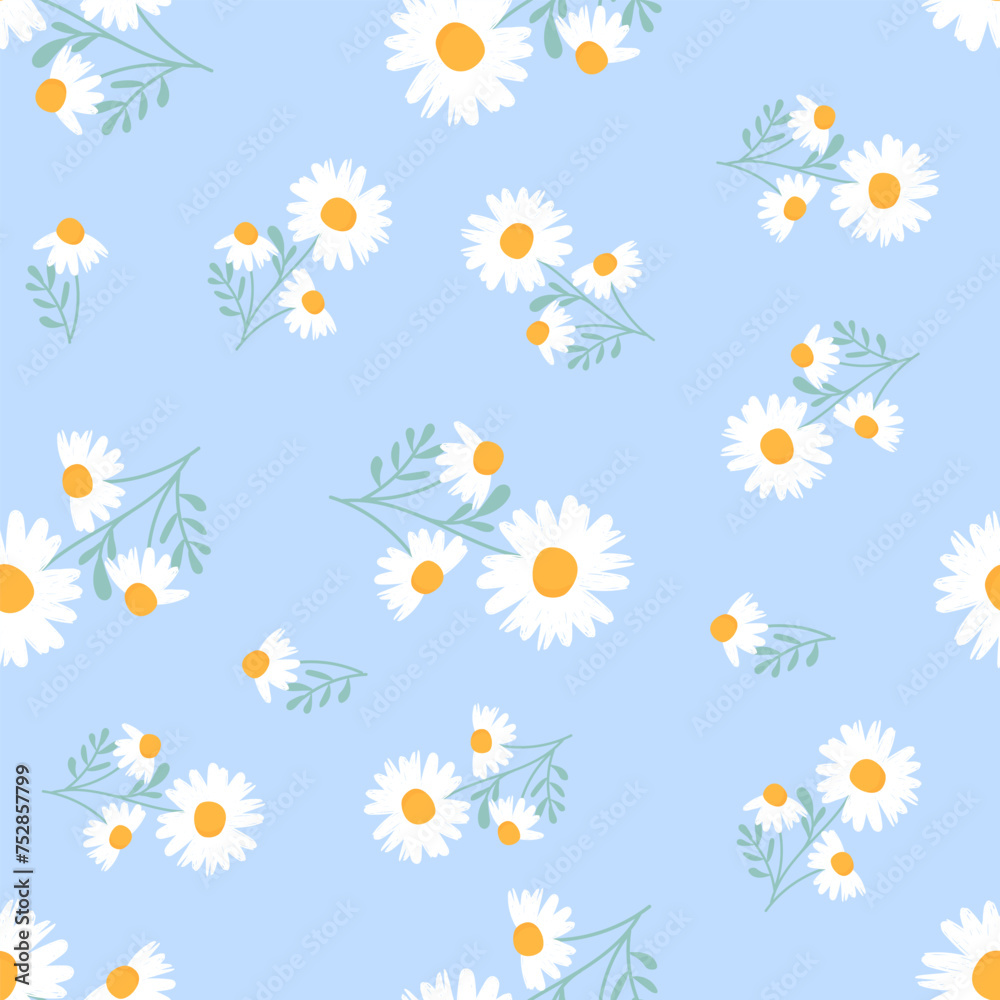 Cute hand drawn spring summer flower bees honey Bright pattern fabric cloth wallpaper wrap paper. 