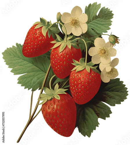 Strawberry isolated on transparent background old botanical illustration (ID: 752857995)