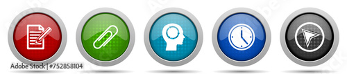 Education icons, miscellaneous buttons such as register, attach, head, clock and navigation arrow, circle glossy web icon collection